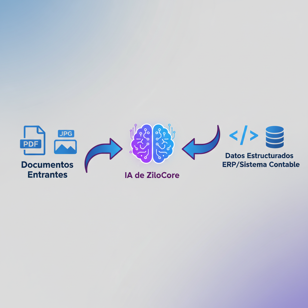 Diagrama del sistema de IA procesando documentos