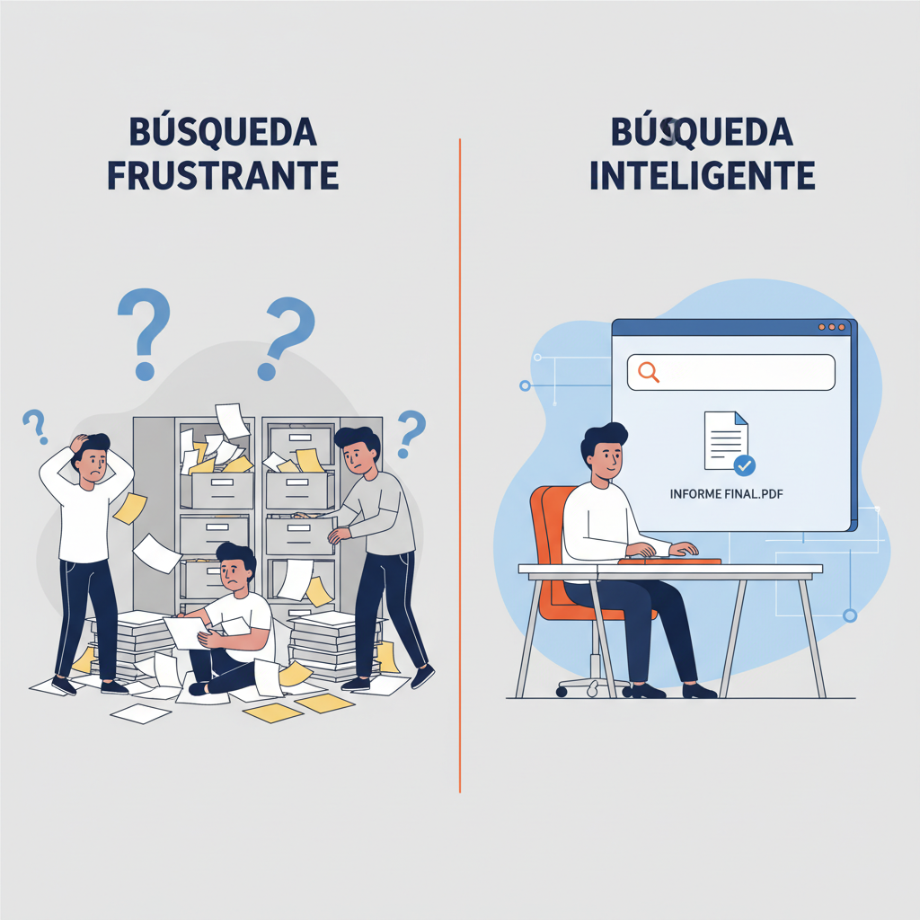 Empleados buscando información vs sistema centralizado